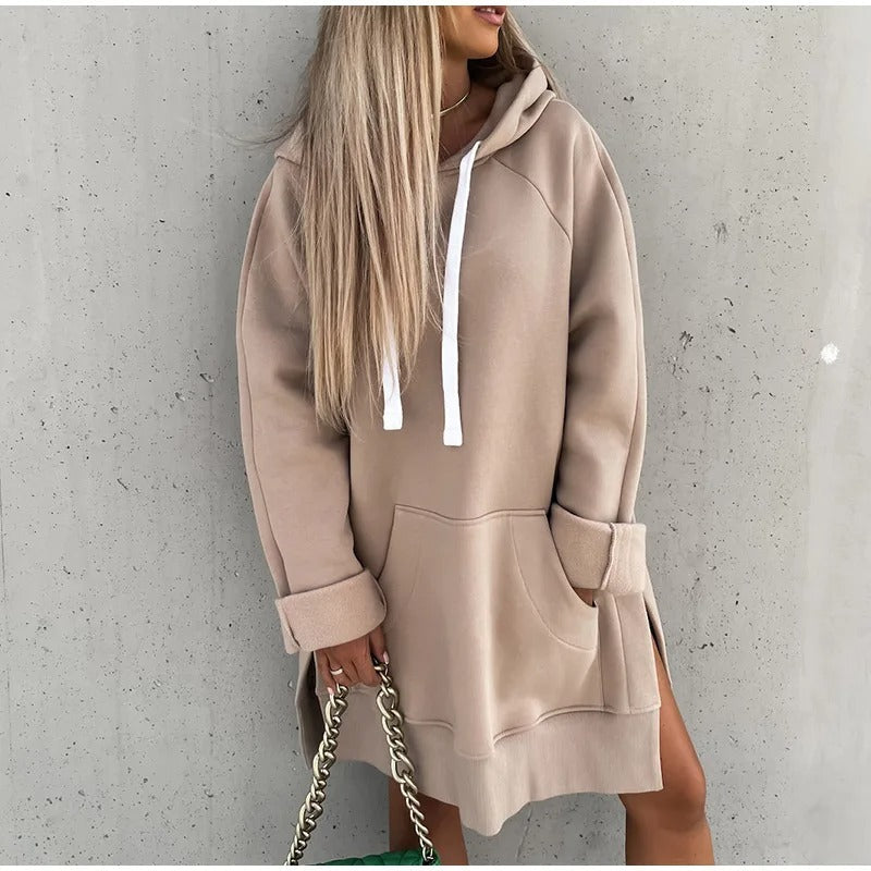 Oversized jurk dames – Comfortabele jurk met capuchon en kangoeroezak