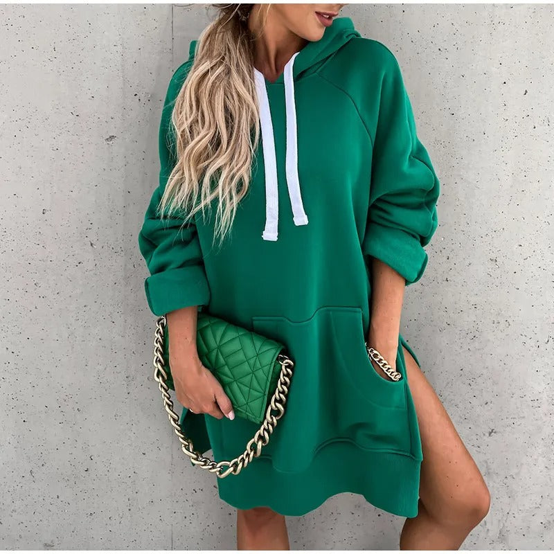Oversized jurk dames – Comfortabele jurk met capuchon en kangoeroezak