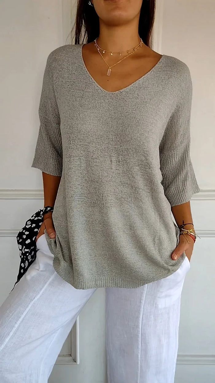 Top met V-hals dames – Elegante blouse met V-hals, casual en trendy stijl
