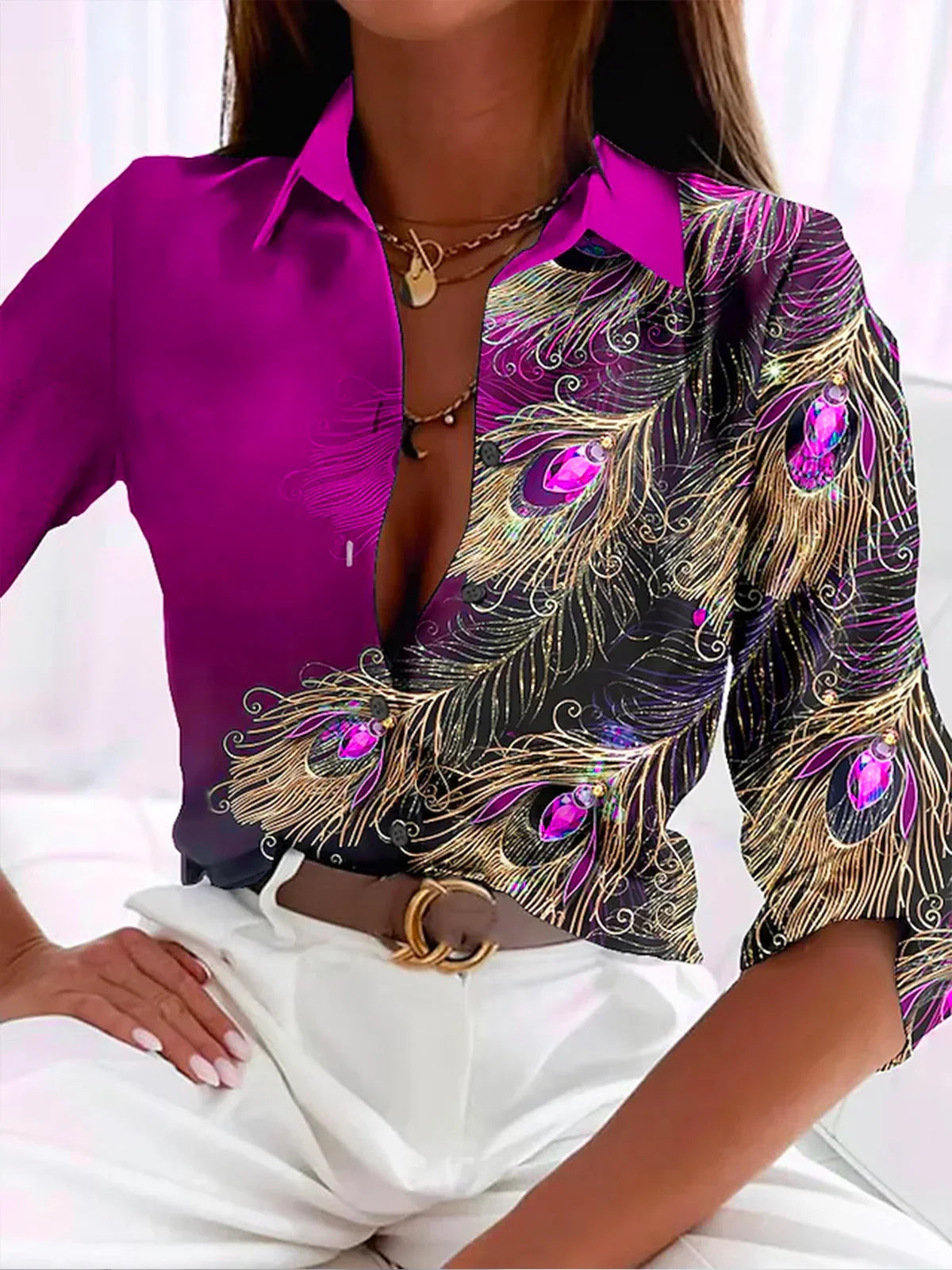 Dames Blouse met Verenpatroon – Elegante en Lichte Top voor Feestelijke Gelegenheden