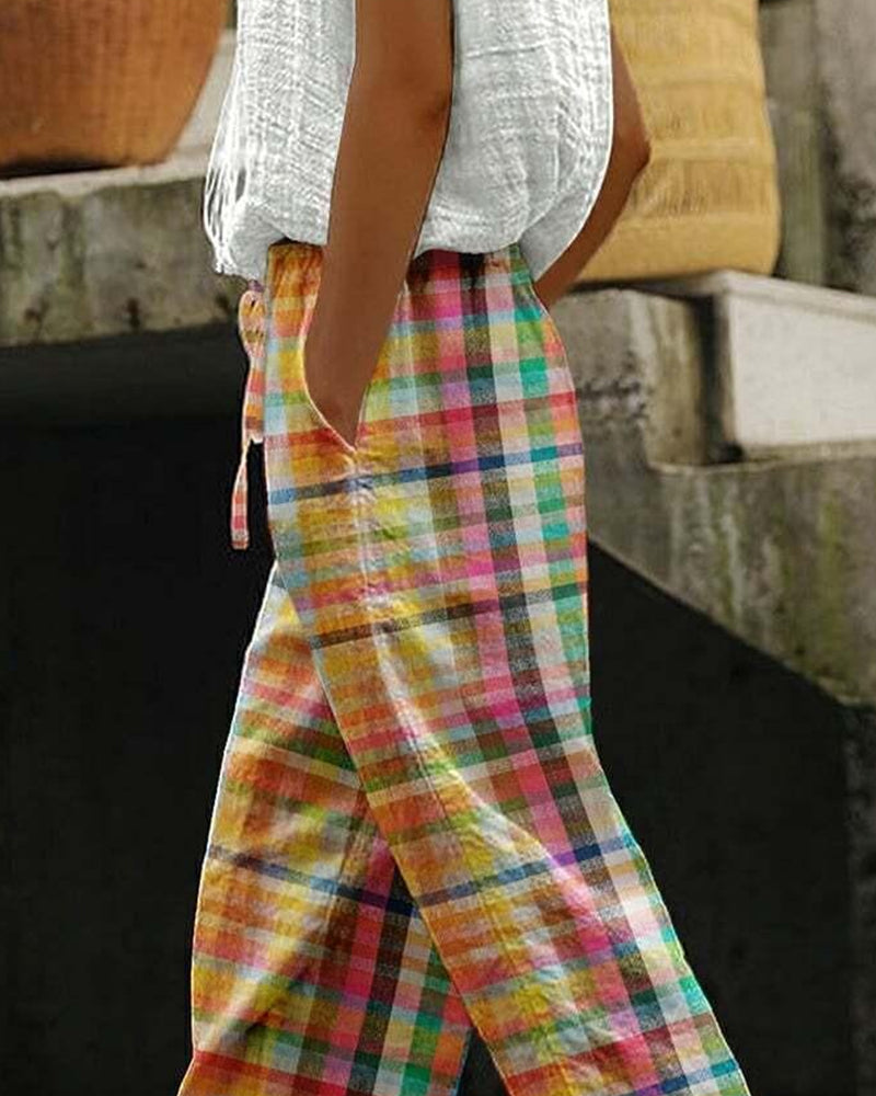 Geruite Broeken Dames – Comfortabele Broeken met Zakken voor Casual en Chic