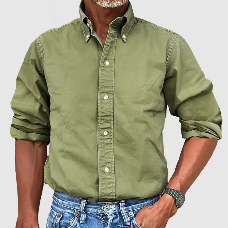 Herenhemd vintage gewassen – Lange mouwen casual shirt voor mannen