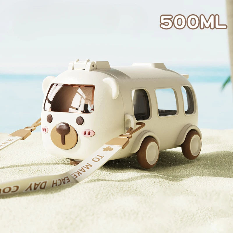 Cartoon Bus Waterfles met Rietje