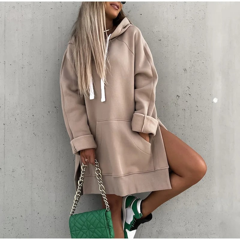 Oversized jurk dames – Comfortabele jurk met capuchon en kangoeroezak