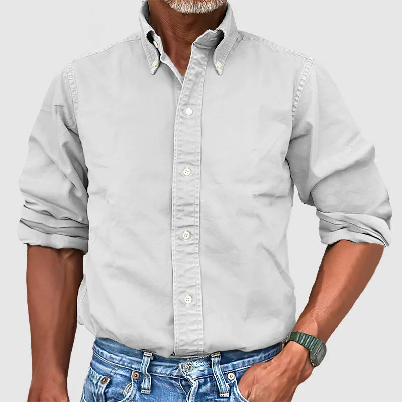 Herenhemd vintage gewassen – Lange mouwen casual shirt voor mannen