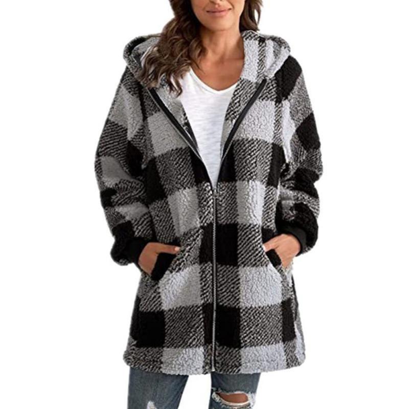 Geruite Damesjas met Capuchon – Warme en Stijlvolle Jas voor Herfst en Winter