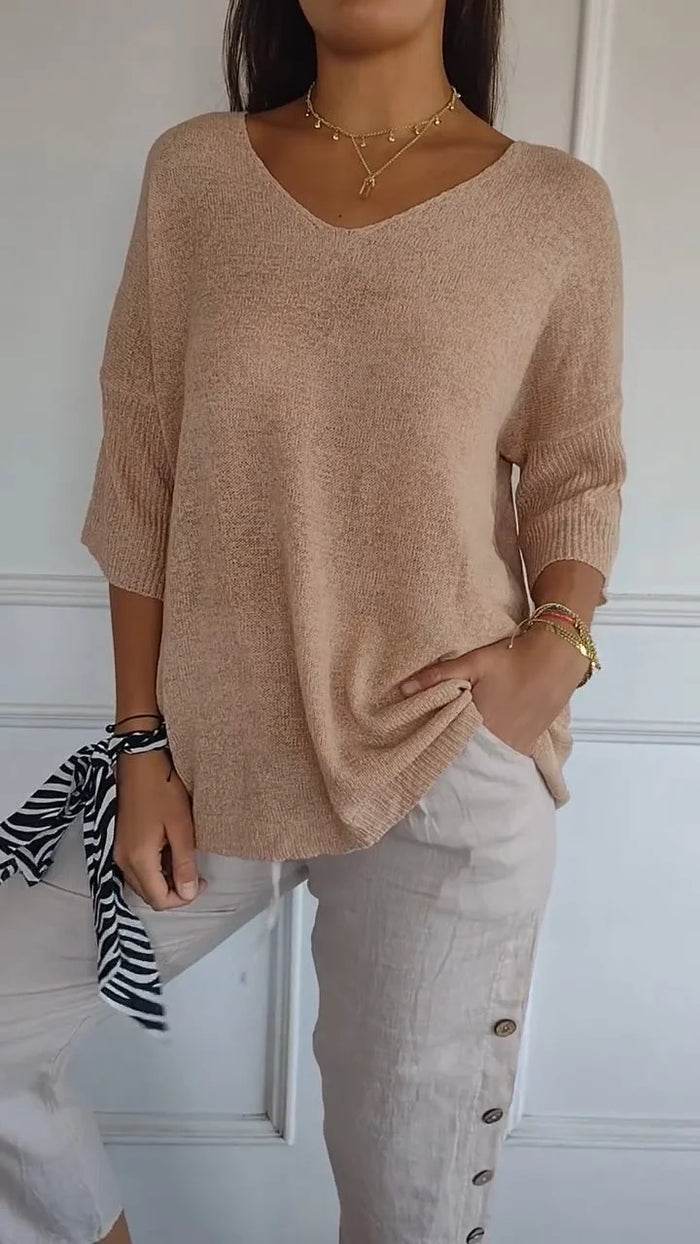 Top met V-hals dames – Elegante blouse met V-hals, casual en trendy stijl