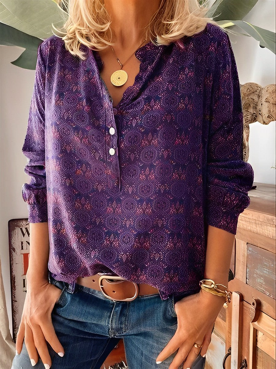 Blouse Vintage Dames - Zomerblouse met Korte Mouwen en Bloemenprint