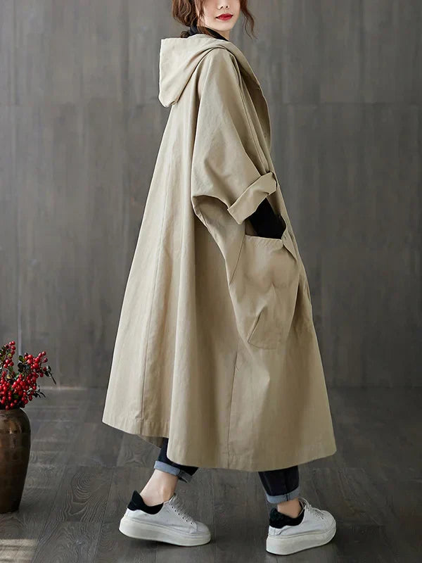 Trenchcoat Dames met Kapuze – Stijlvolle Waterdichte Lange Jas voor Herfst