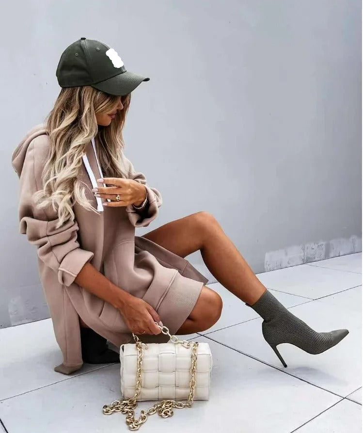 Oversized jurk dames – Comfortabele jurk met capuchon en kangoeroezak
