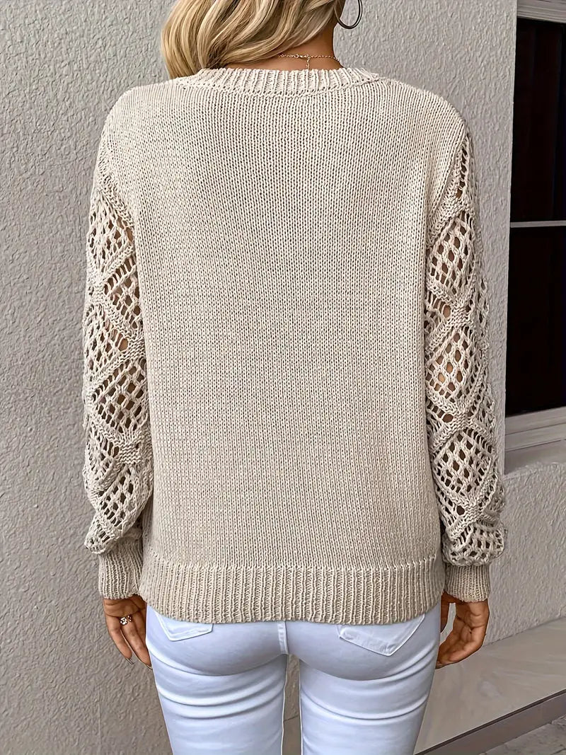 V-hals trui dames – Trui met mesh-details en stijlvolle pasvorm voor casual chic