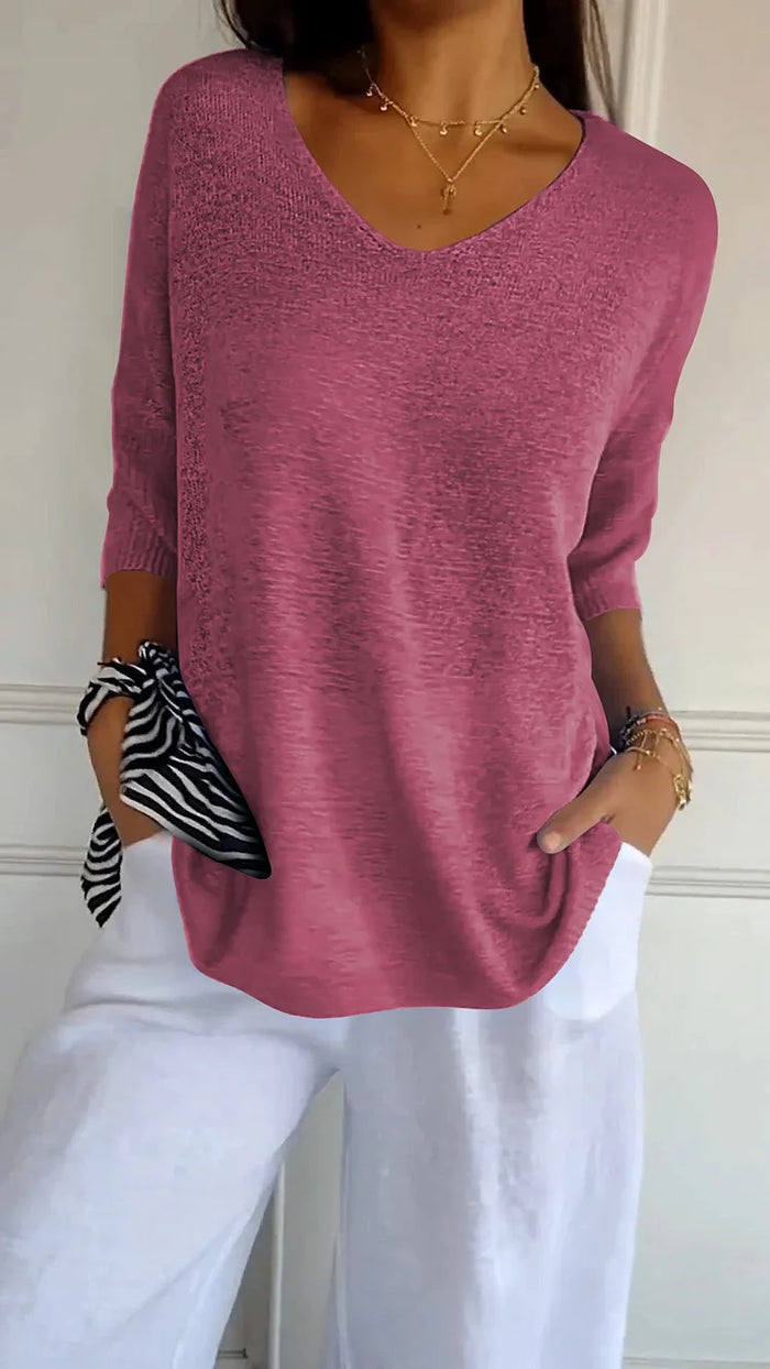 Top met V-hals dames – Elegante blouse met V-hals, casual en trendy stijl