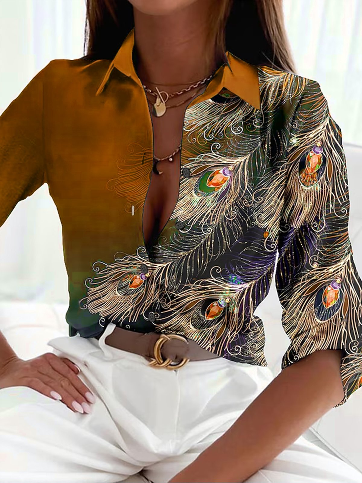 Dames Blouse met Verenpatroon – Elegante en Lichte Top voor Feestelijke Gelegenheden