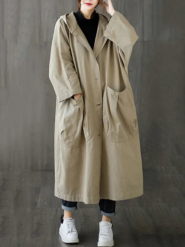 Trenchcoat Dames met Kapuze – Stijlvolle Waterdichte Lange Jas voor Herfst