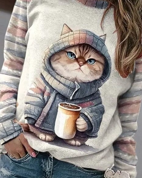 Damestrui kattenmotief – Comfortabele trui met schattige kattenprint voor dames