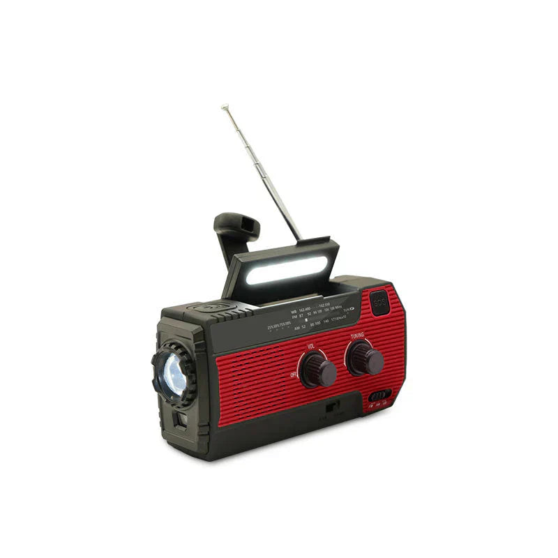Zonne-noodradio met USB, batterij, handslinger en zaklamp