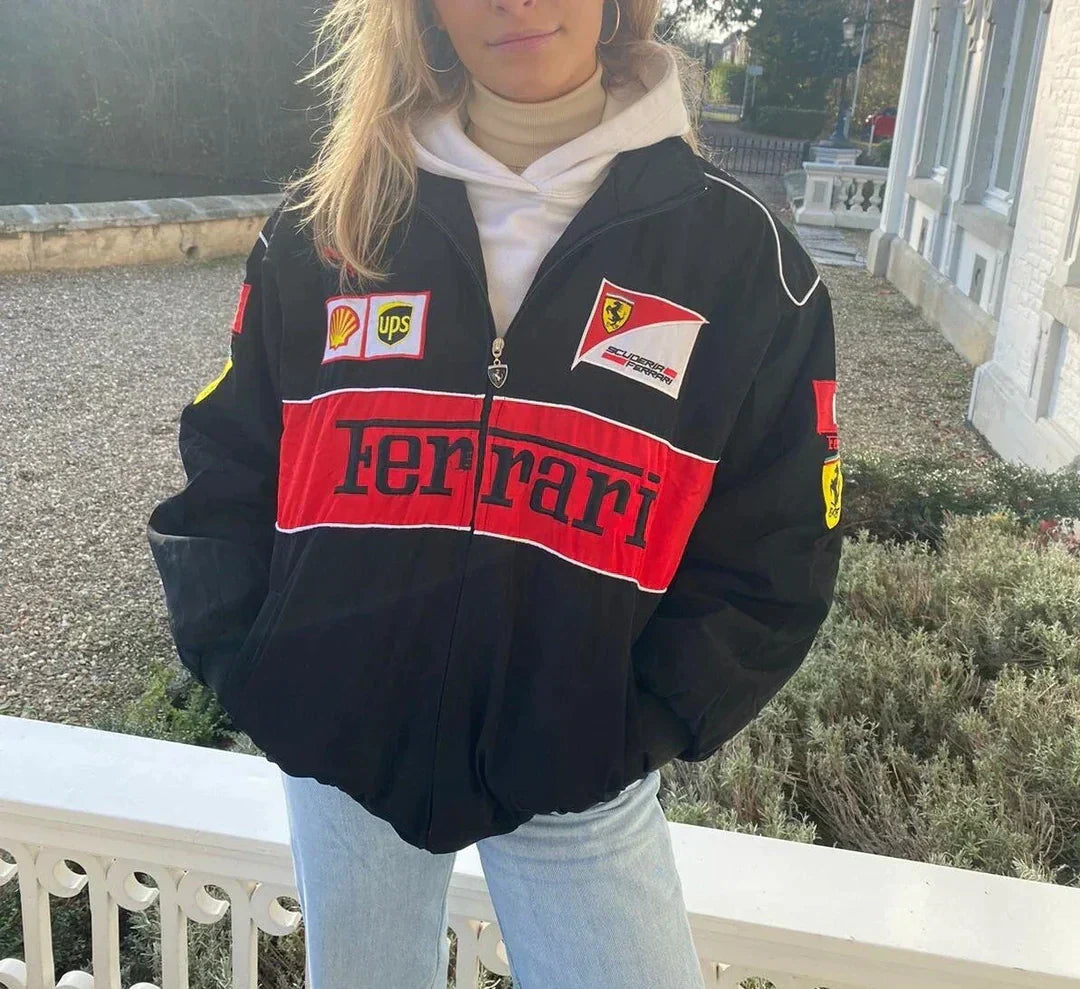 Vintage Ferrari Racer Jack – Sportieve Unisex Jack van Duurzame Materialen