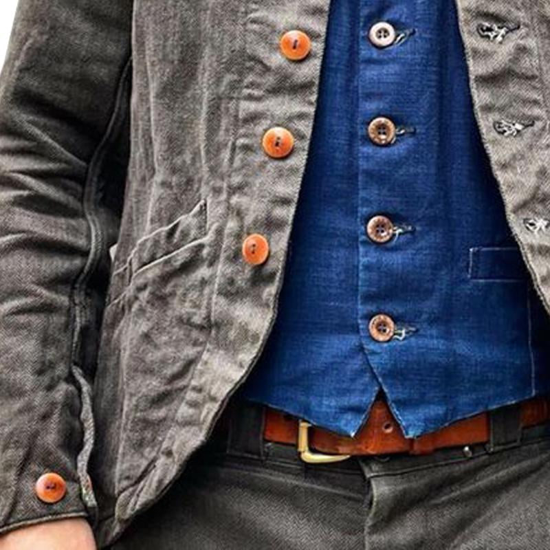 Heren Vintage-Jack met Knopen – Stijlvolle Jas met Meerdere Zakjes en Comfortabele Pasvorm