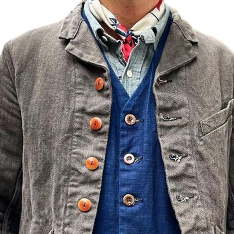 Heren Vintage-Jack met Knopen – Stijlvolle Jas met Meerdere Zakjes en Comfortabele Pasvorm