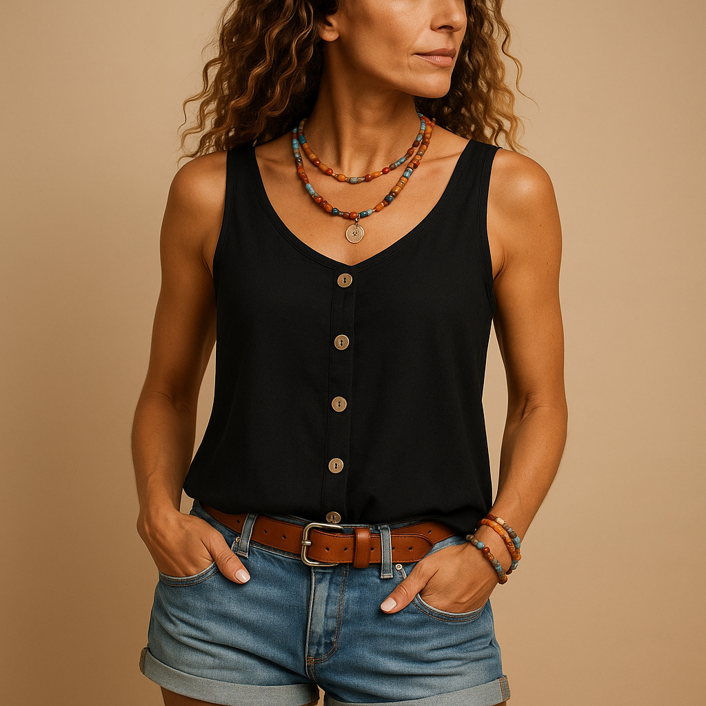 Luchtige mouwloze top dames – V-hals top voor zomeroutfits en casual stijl