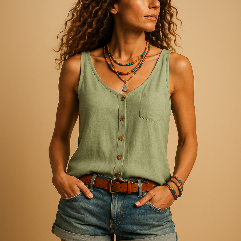 Luchtige mouwloze top dames – V-hals top voor zomeroutfits en casual stijl