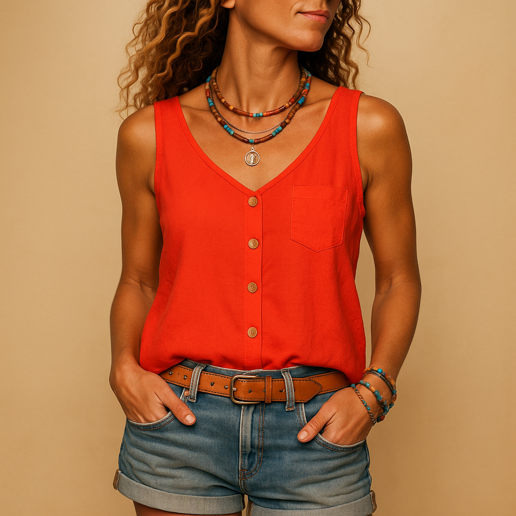 Luchtige mouwloze top dames – V-hals top voor zomeroutfits en casual stijl
