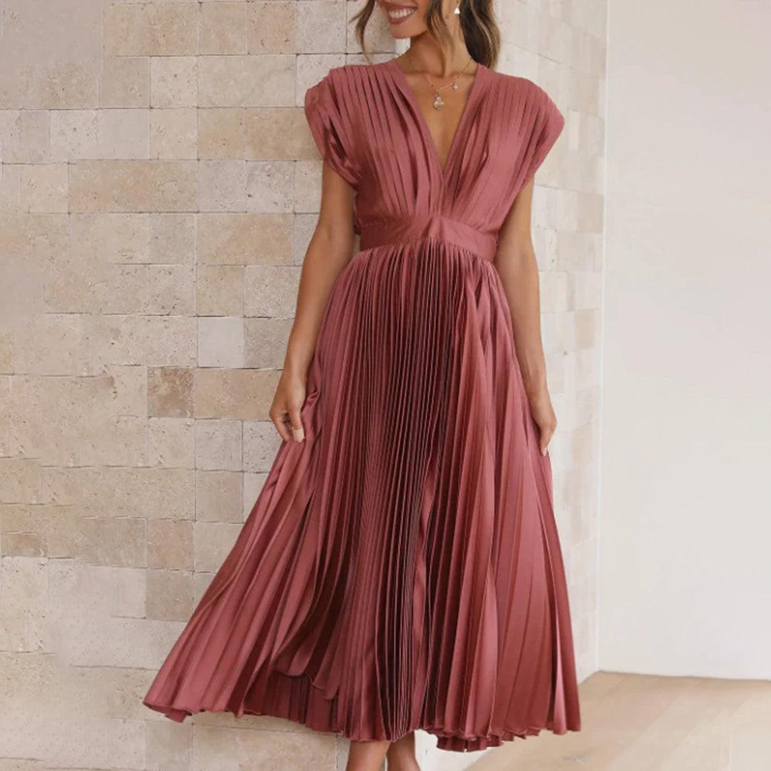 Maxi Jurk Plissé Vrouwen – Elegante Lange Jurk voor Feest en Ceremonie
