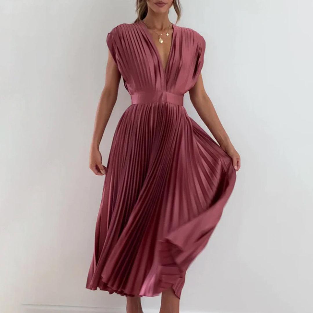 Maxi Jurk Plissé Vrouwen – Elegante Lange Jurk voor Feest en Ceremonie