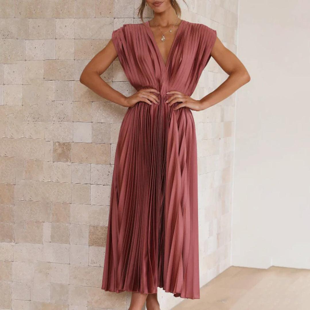 Maxi Jurk Plissé Vrouwen – Elegante Lange Jurk voor Feest en Ceremonie