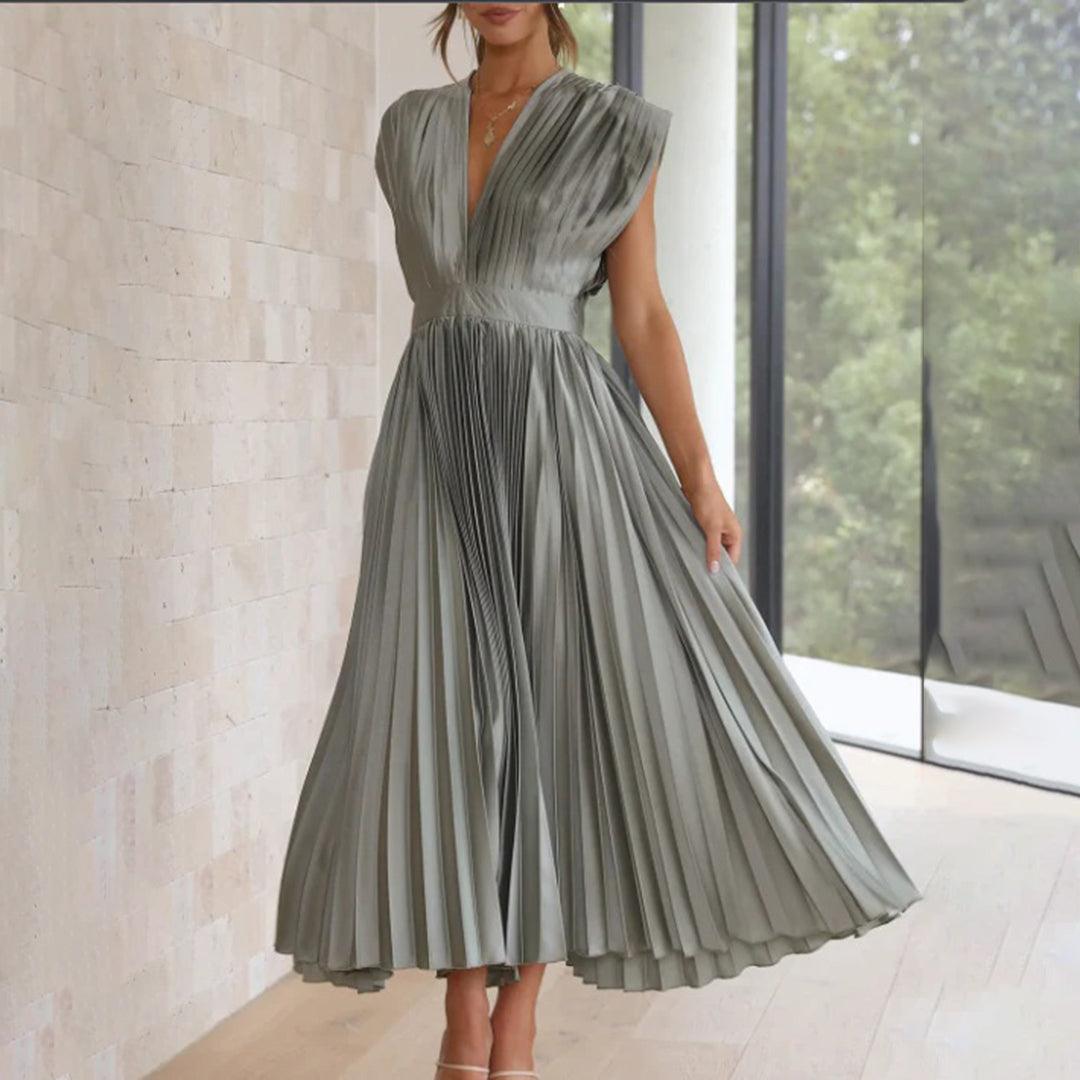 Maxi Jurk Plissé Vrouwen – Elegante Lange Jurk voor Feest en Ceremonie