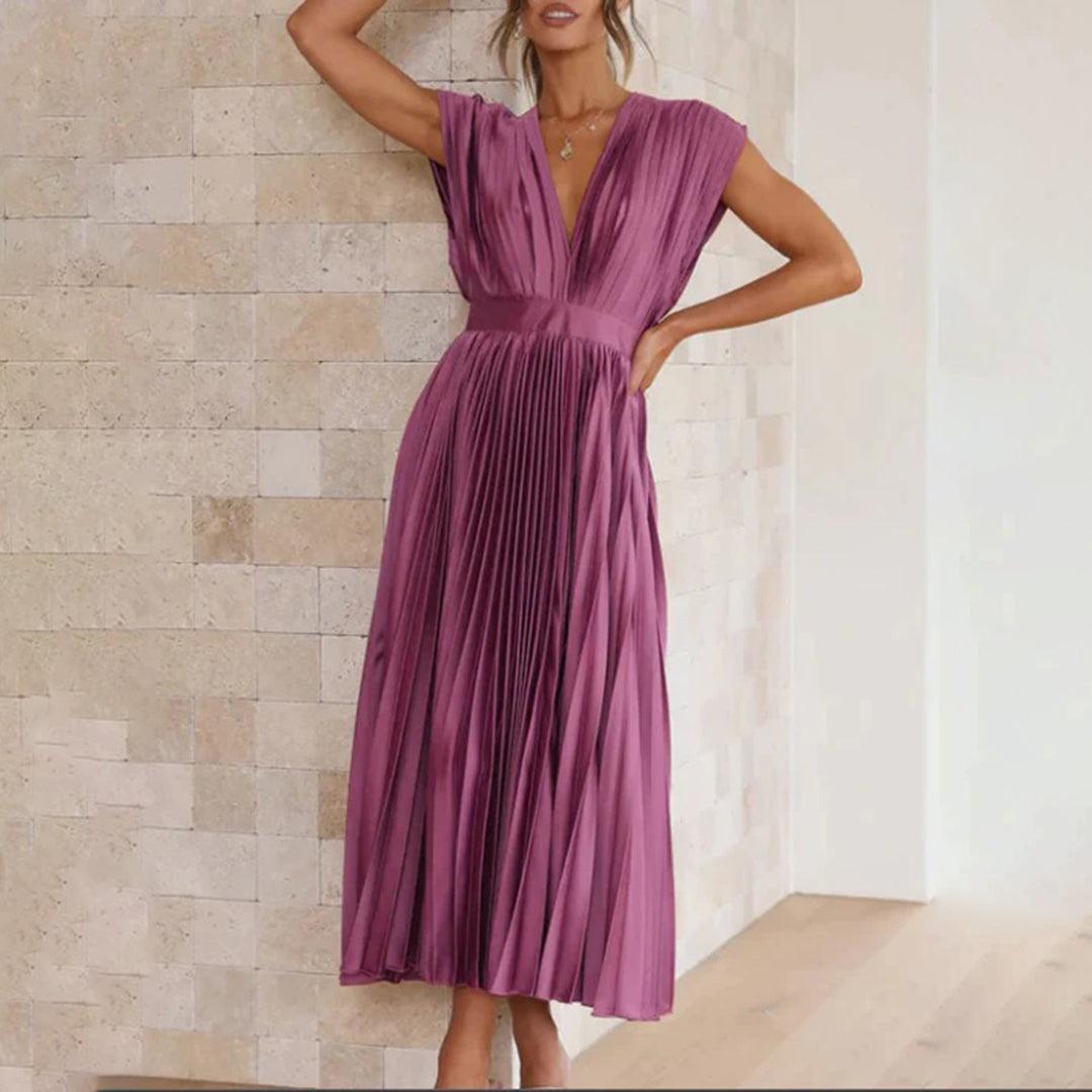 Maxi Jurk Plissé Vrouwen – Elegante Lange Jurk voor Feest en Ceremonie