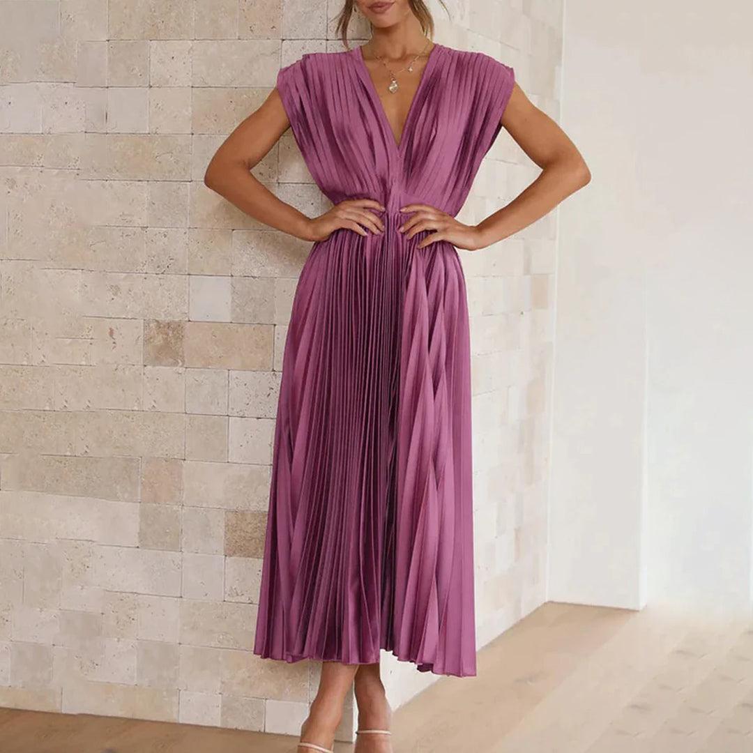 Maxi Jurk Plissé Vrouwen – Elegante Lange Jurk voor Feest en Ceremonie