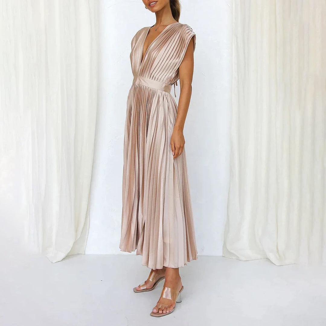 Maxi Jurk Plissé Vrouwen – Elegante Lange Jurk voor Feest en Ceremonie