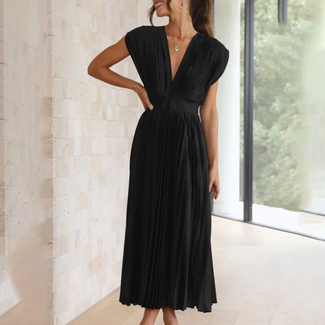 Maxi Jurk Plissé Vrouwen – Elegante Lange Jurk voor Feest en Ceremonie