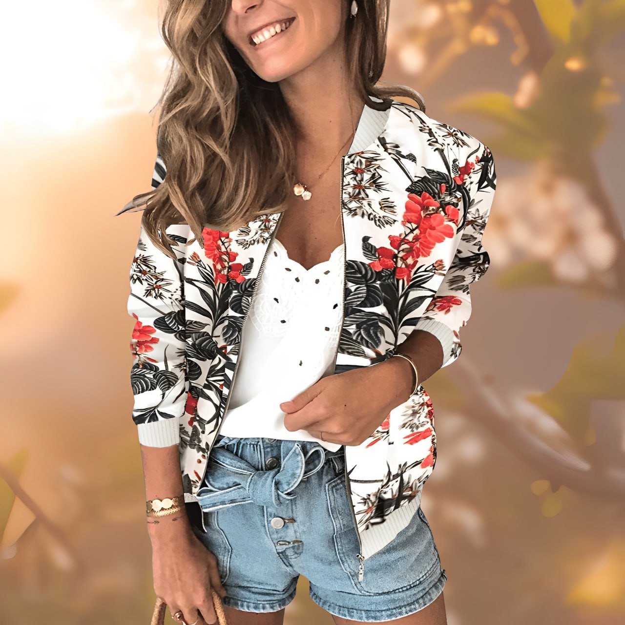 Damesjack bloemenprint – Lichtgewicht jasje met bloemenmotief voor casual stijl