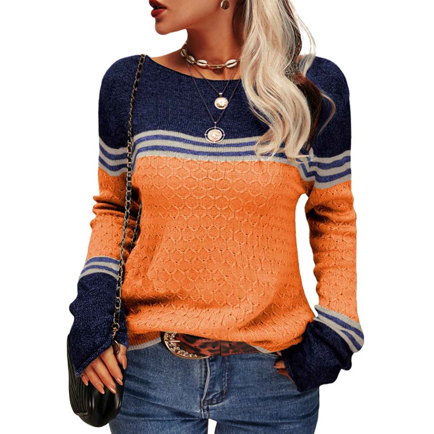 Color-Block-Trui Dames – Stijlvolle Trui van Katoen voor Casual en Feestelijke Gelegenheden