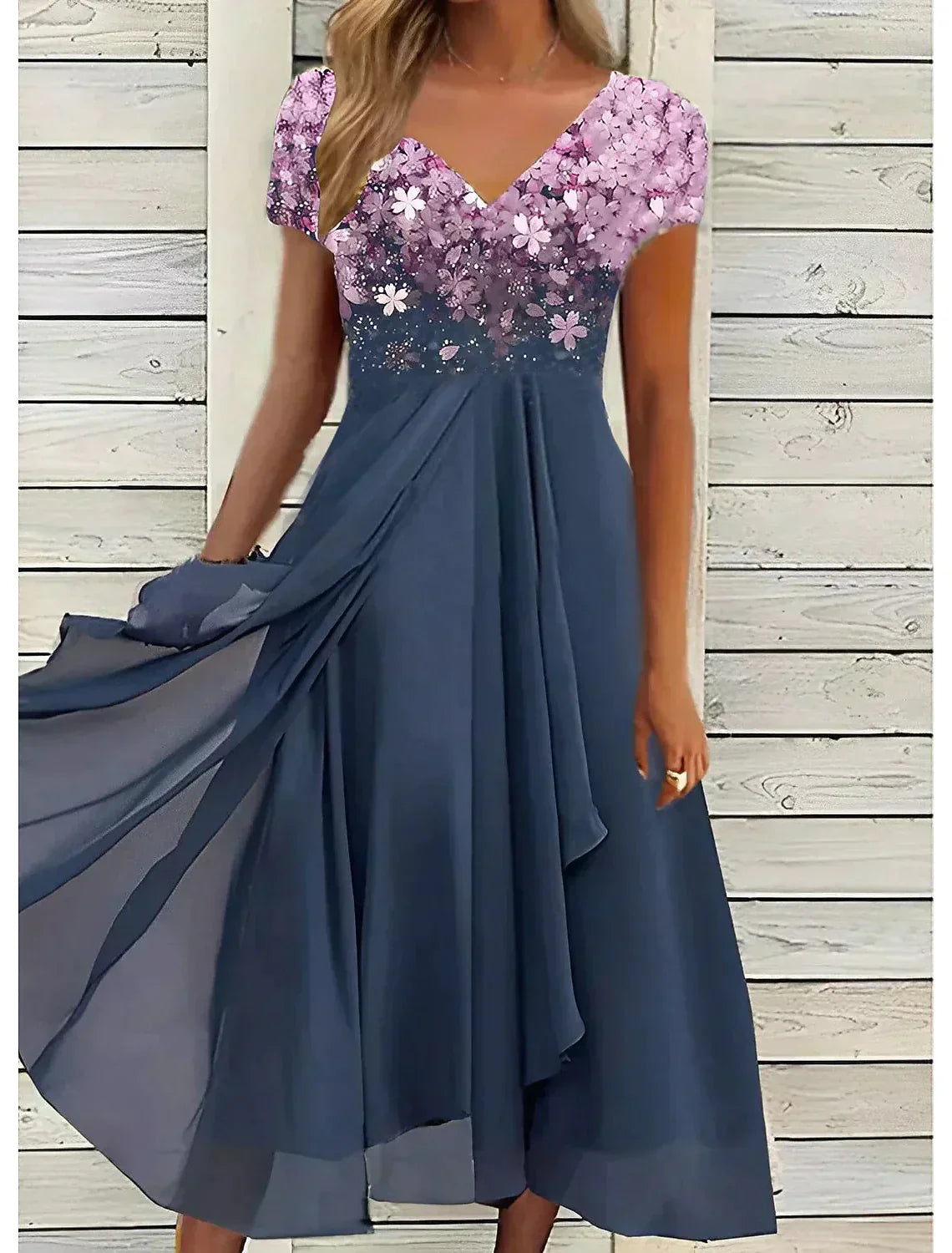Bloemenjurk dames – Elegante bloemenjurk met korte mouwen voor zomerfeest