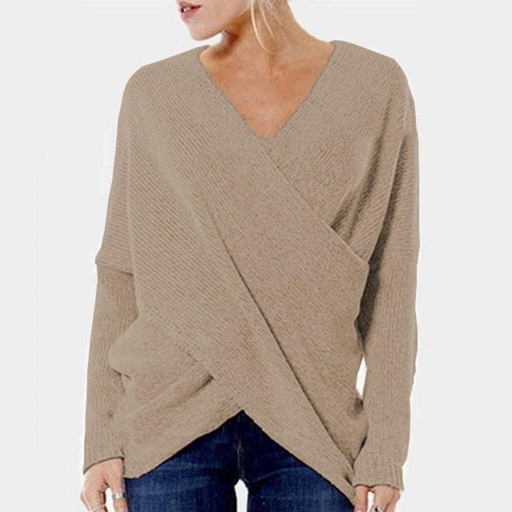 Damespullover – Gekruiste voorkant, trendy en comfortabele trui voor dames