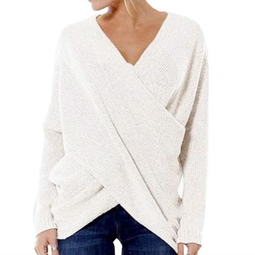 Damespullover – Gekruiste voorkant, trendy en comfortabele trui voor dames