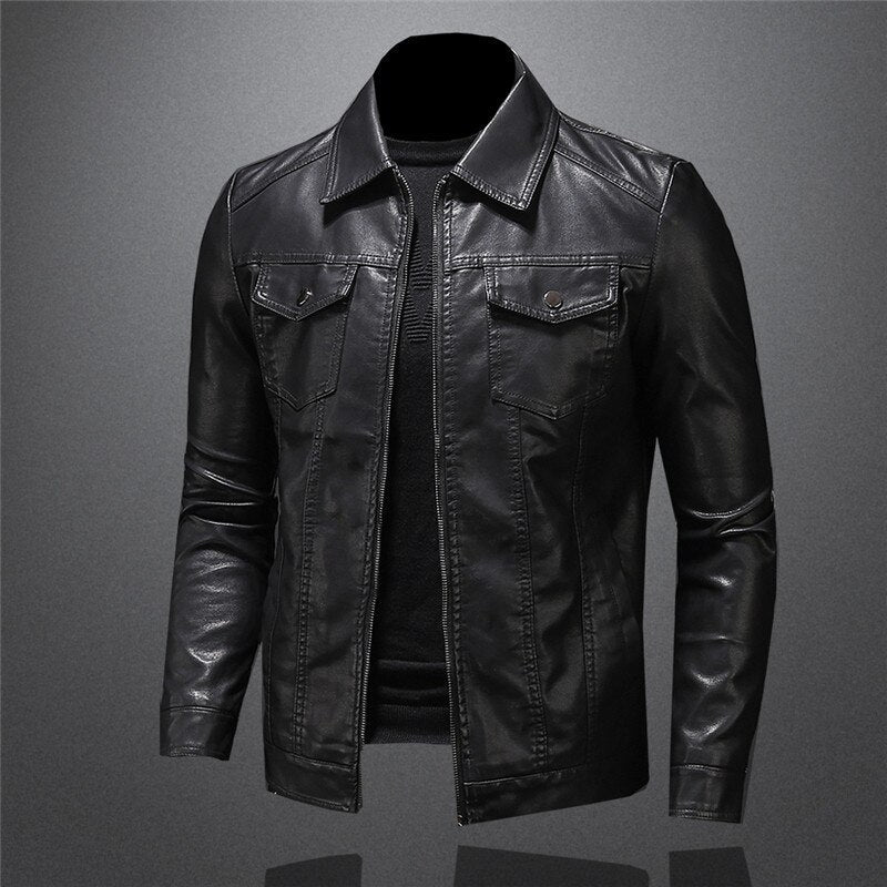 Heren leren jack – Stijlvol zwart leren jasje met rits en slim fit design