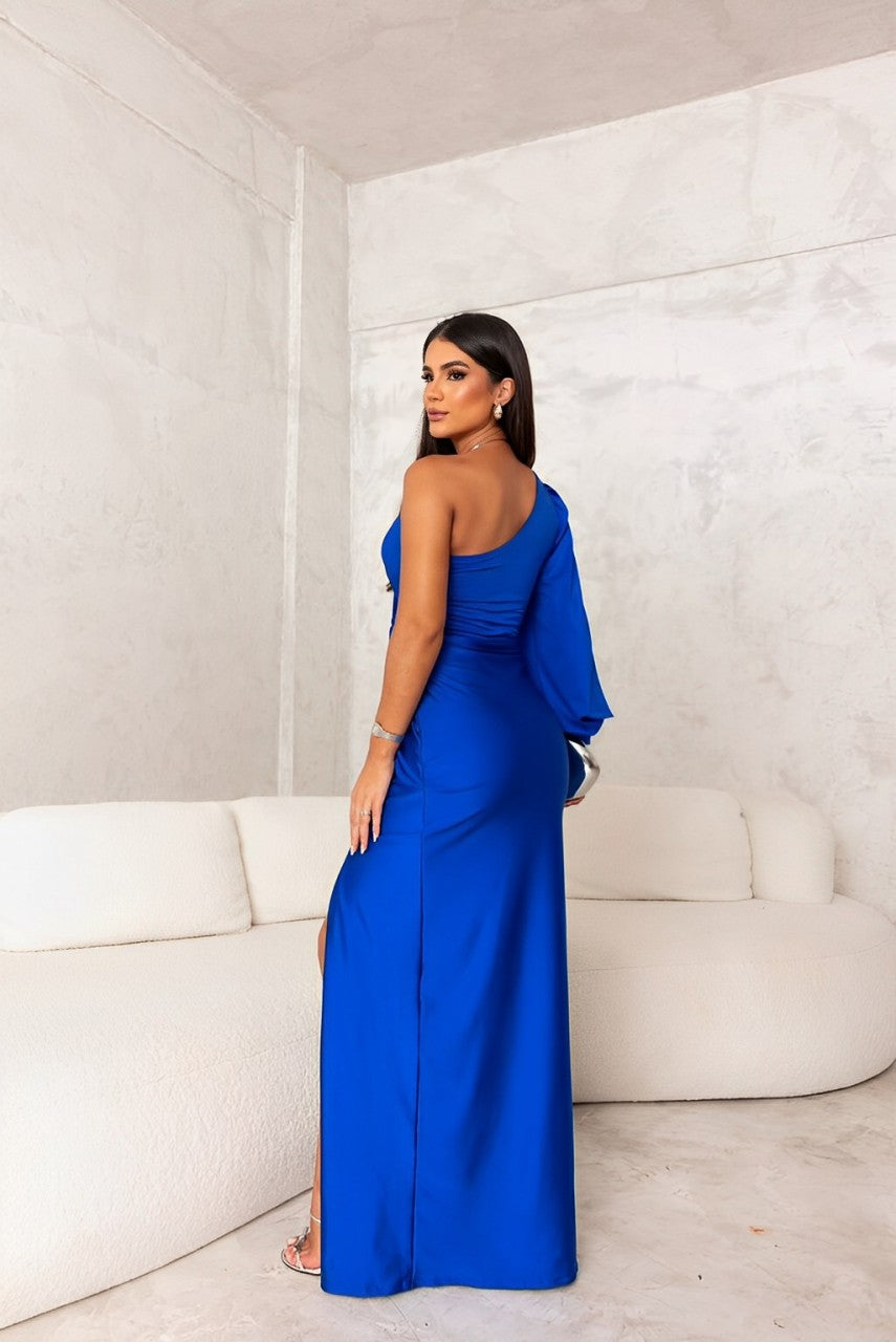 Damesjurk One-Shoulder – Vloeiende Maxi-jurk met Zijsplit voor Vintage Gelegenheden