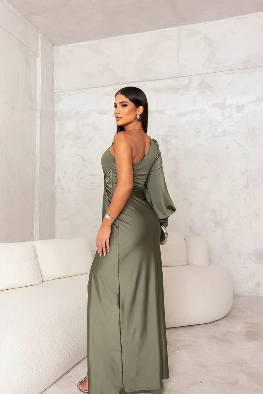 Damesjurk One-Shoulder – Vloeiende Maxi-jurk met Zijsplit voor Vintage Gelegenheden