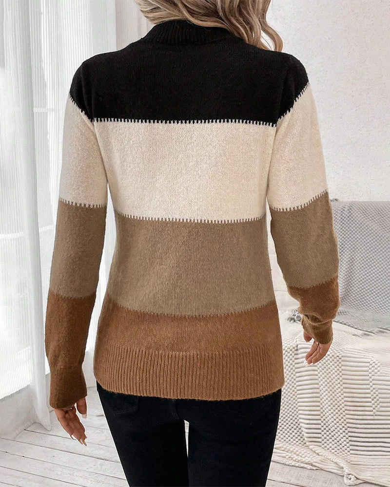 Comfortabele kleurbloktrui dames – Trendy oversized trui van zachte stof