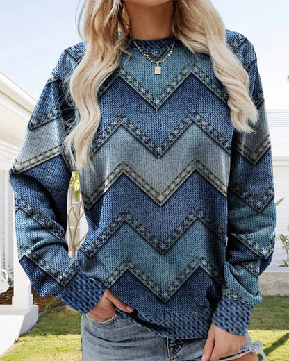 Denim-Trui Dames – Lange Mouwen Casual Trui van Katoen voor Herfst