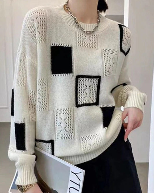 Gemêleerde Trui Dames – Comfortabele Gebreide Trui met Lange Mouwen en Casual Stijl