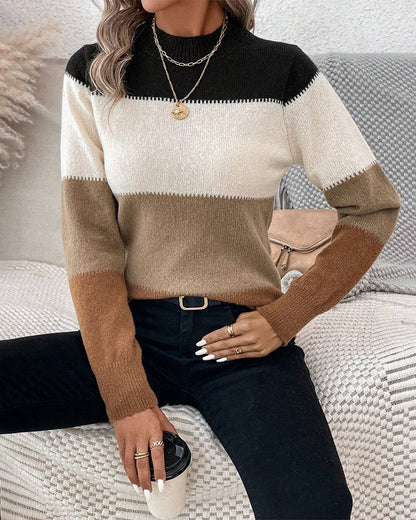 Comfortabele kleurbloktrui dames – Trendy oversized trui van zachte stof