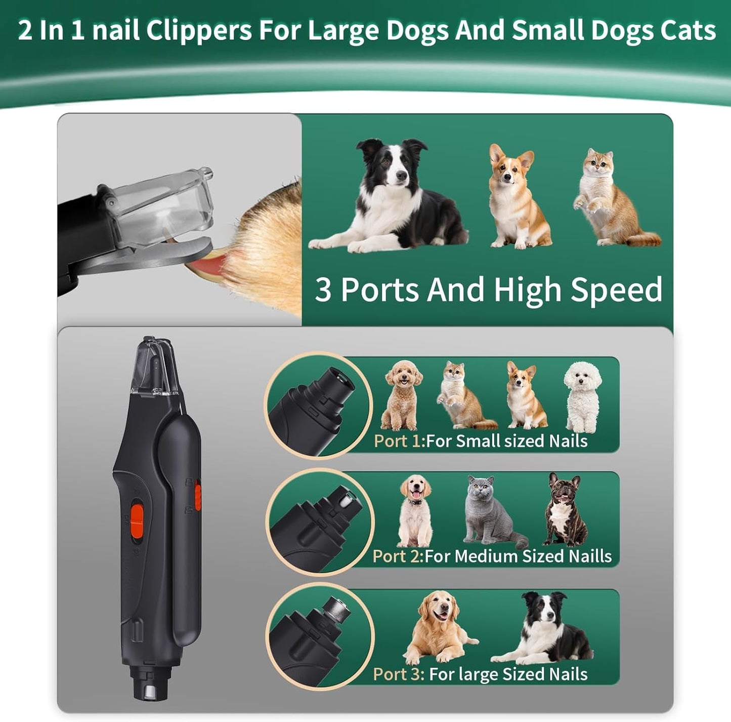 Hond Nagelknipper Trimmer USB Oplaadbaar LED Licht