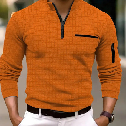 Polo Shirt Heren Casual – Lange Mouw met Zak en Rits voor Vrijetijdskleding