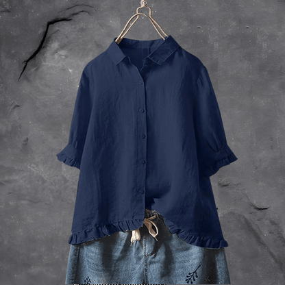 Blouse dames met knopen – Elegante blouse met korte mouwen en trendy design