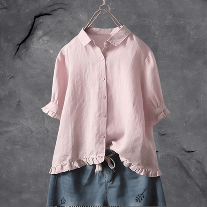 Blouse dames met knopen – Elegante blouse met korte mouwen en trendy design